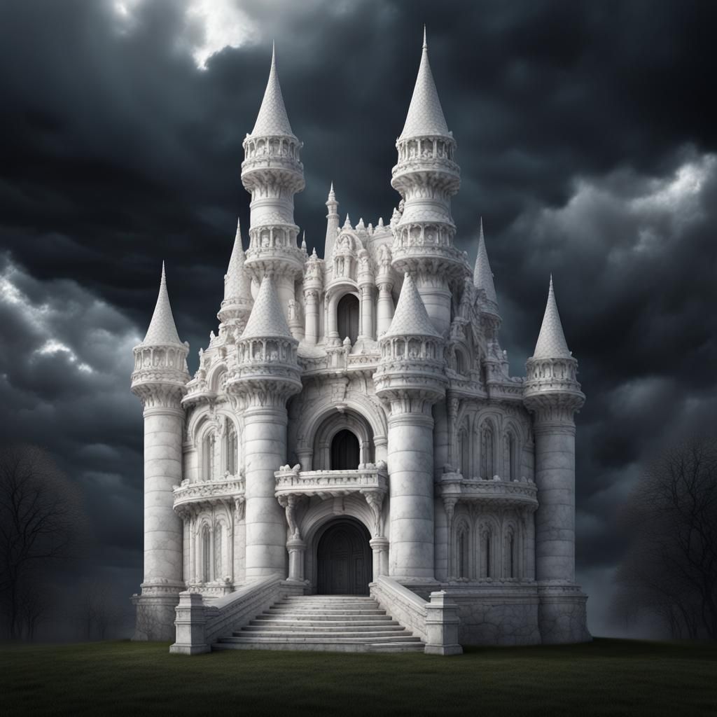 Epic Marble Castle Under Stormy Sky