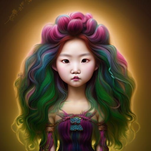 Hmong Girl with Green Hair in Art Nouveau Style