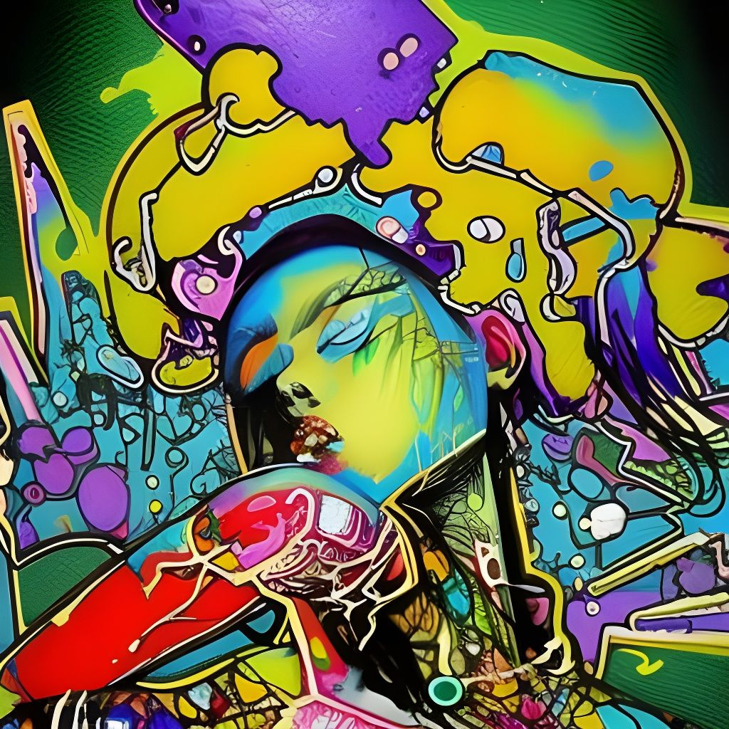 Cyberpunk Dancer Graffiti Art Close-Up Painting