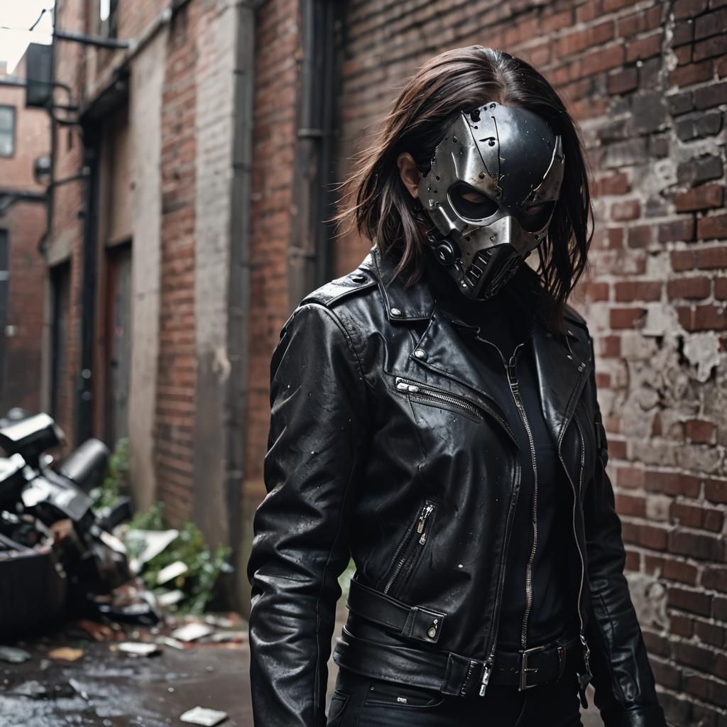 Murderbot in Cyberpunk Alleyway: Hyperdetailed Mid Shot