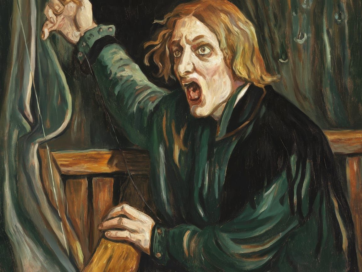 Mysterious Green Landscape Under Sinister Banshee's Wail