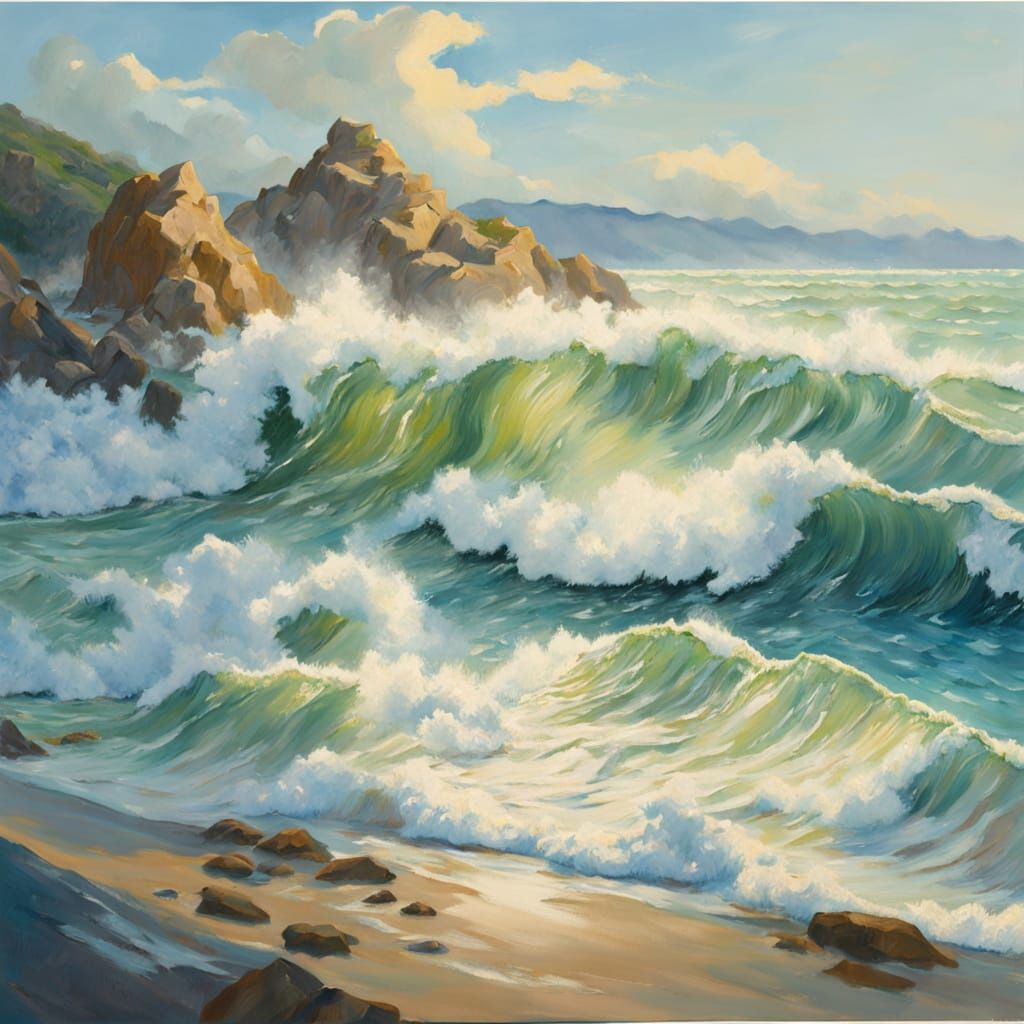 Impressionist Waves in Textured Gouache