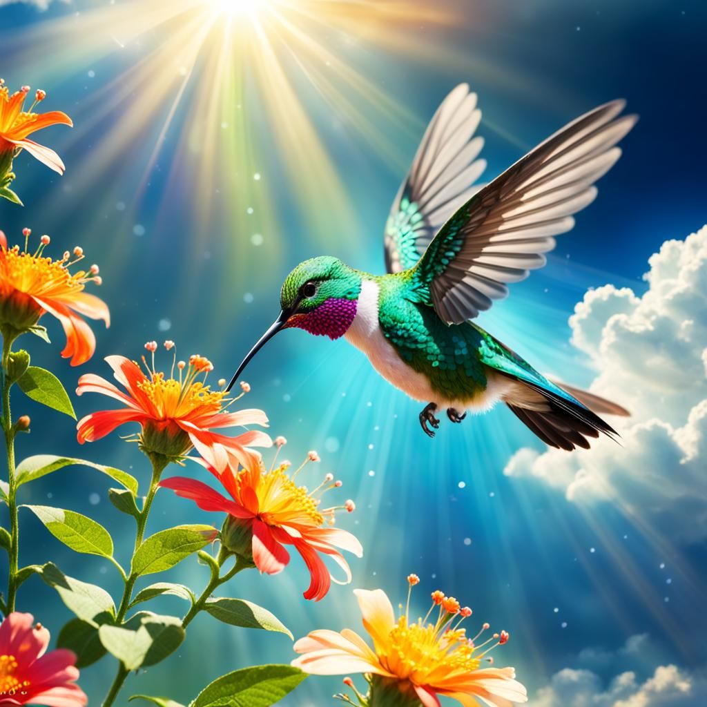 Floral Hummingbird in Divine Light