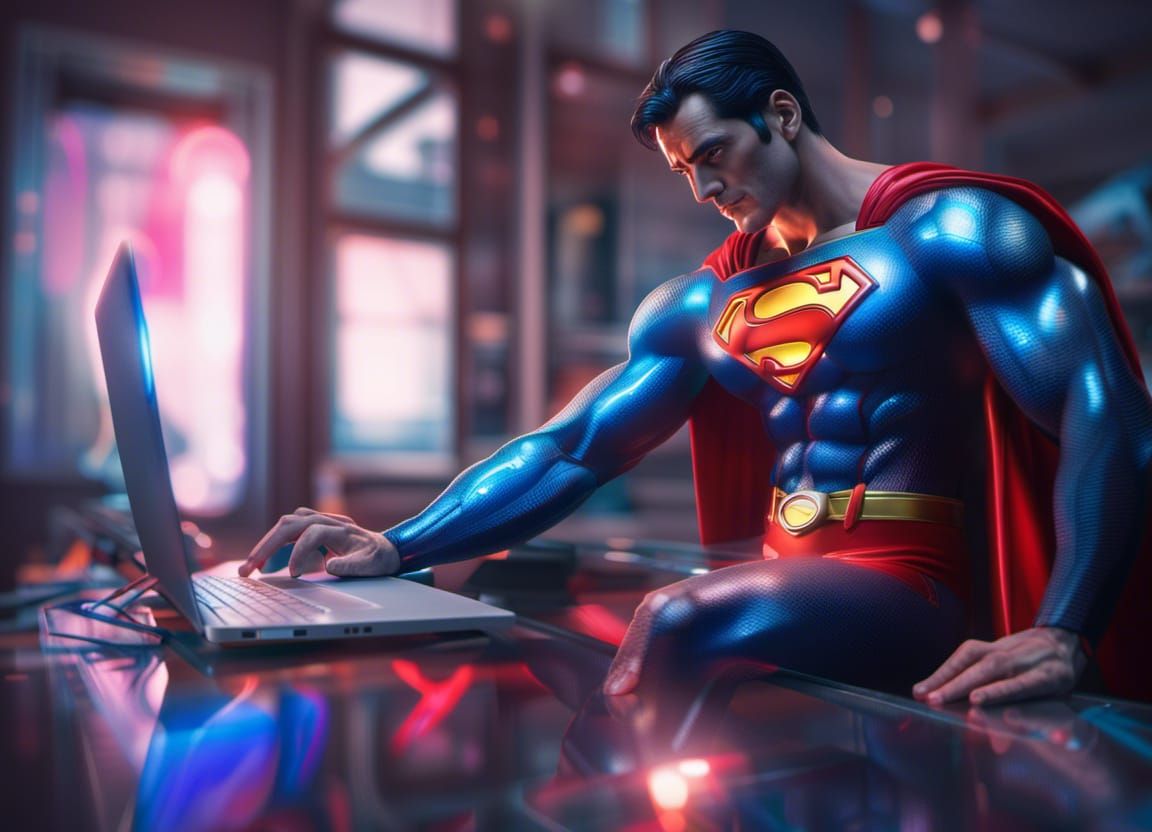 Superman as AI Artist in Neon Studio