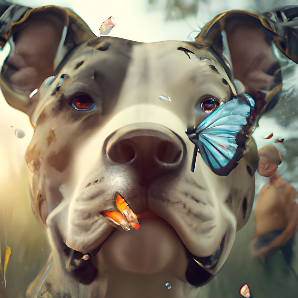 Magical Dog Portrait with Butterfly, Fantasy Art
