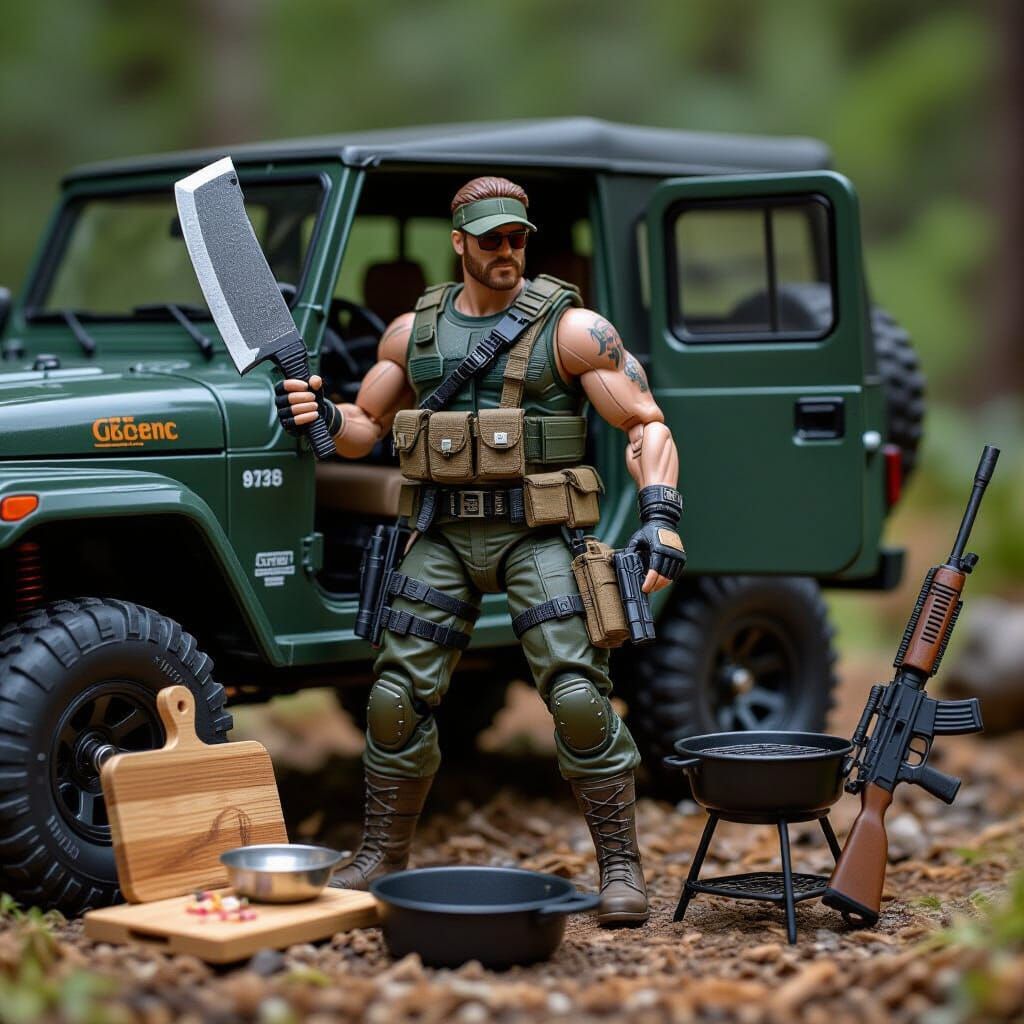 1980s GI Joe Style Action Figure "TrailFire" in Wilderness