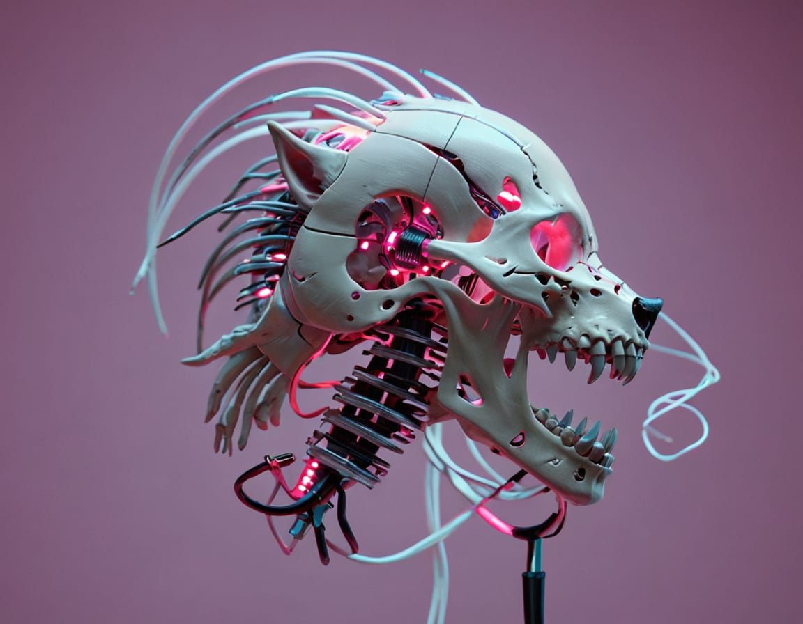 Cyberpunk Wolf Skull in Neon Accents