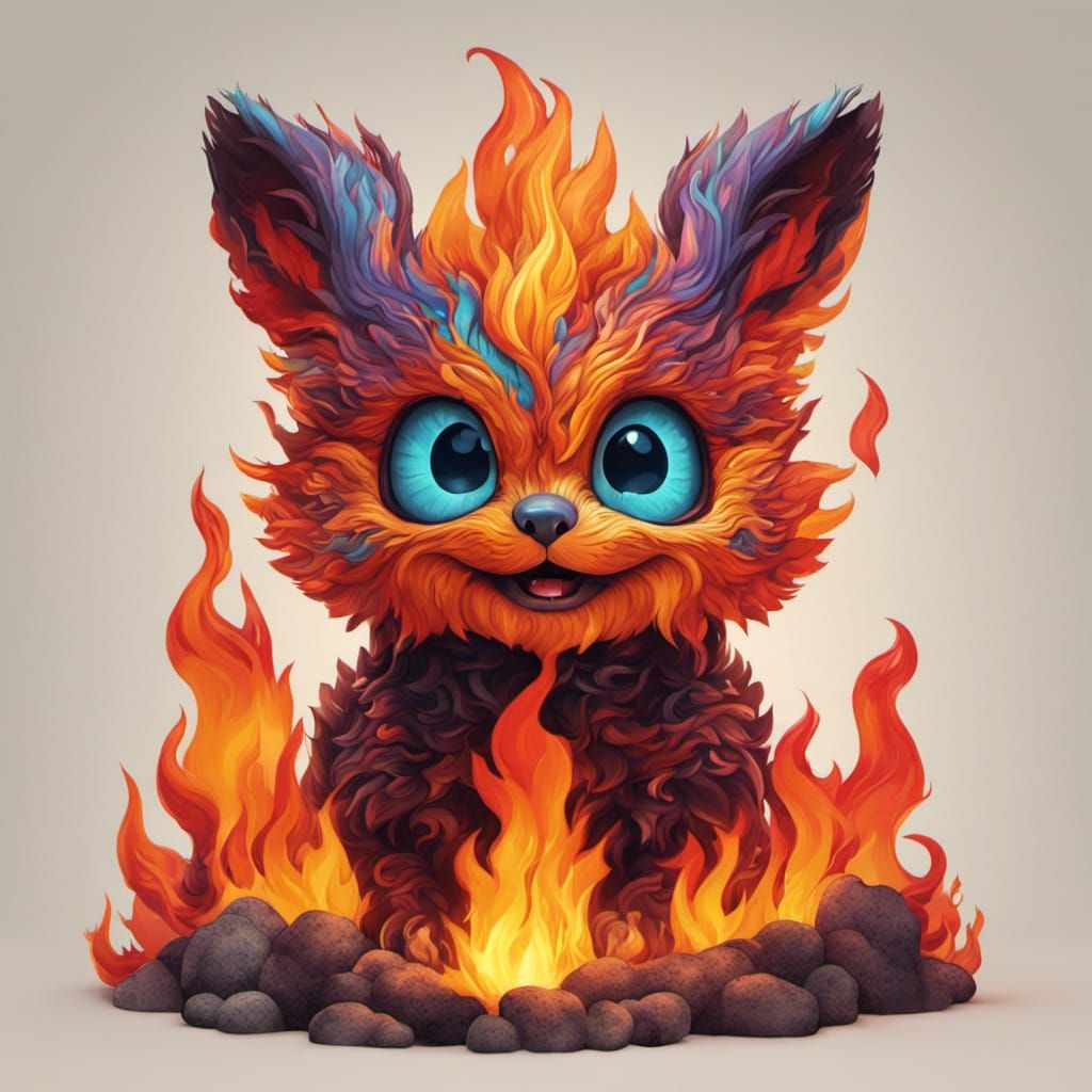 Adorable Flame Creature in Ghibli-Pixar Style