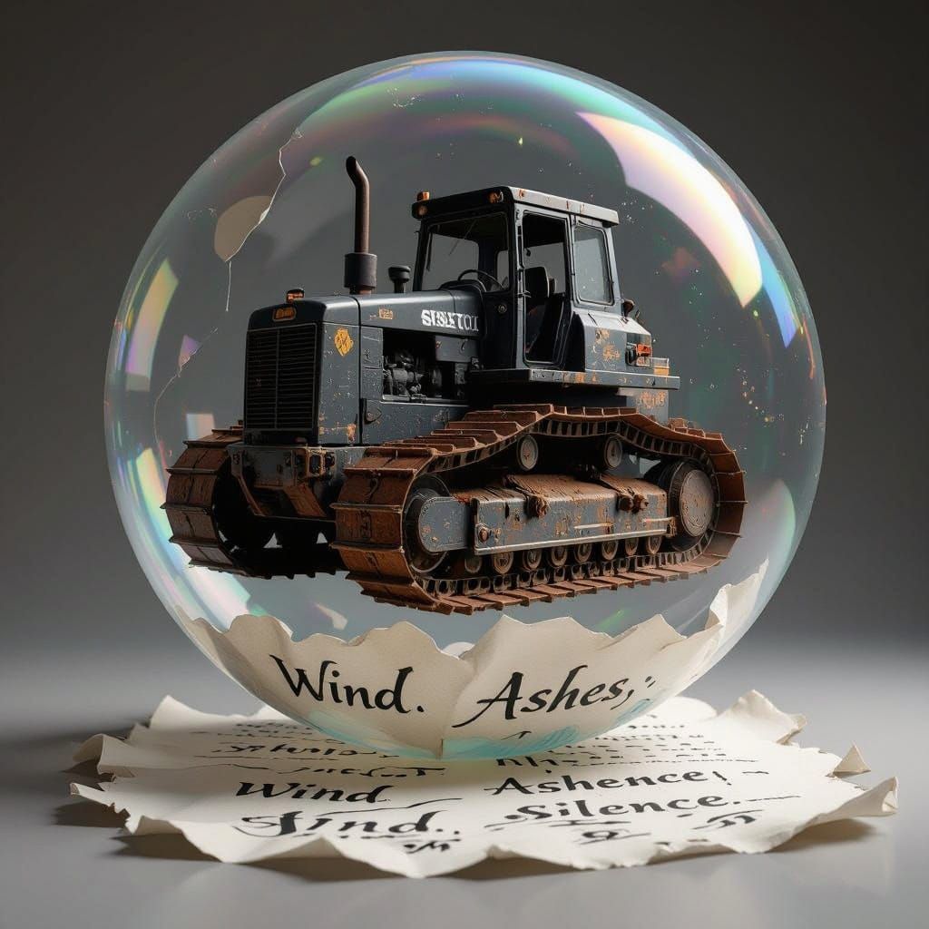 Surreal Industrial Fantasy: Bulldozer in Translucent Soap Bu...