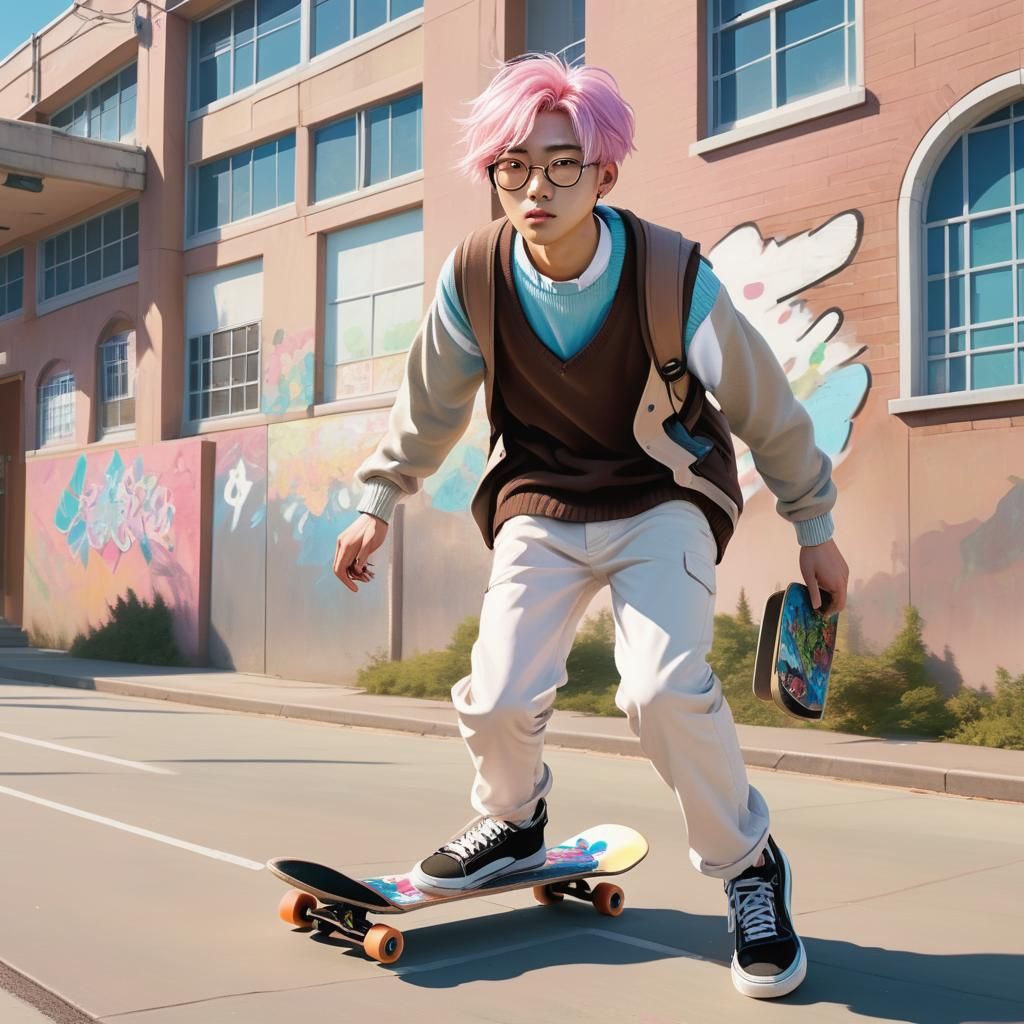 Korean Teen Skateboarder in Kim Jung Gi Style