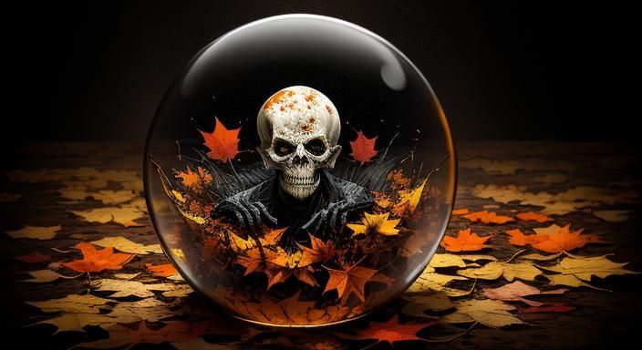 Eerie Halloween Ghoul in Glass Sphere: Ink Splatter Art