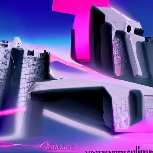 Medieval Fortress in Synthwave Neon Retro Style