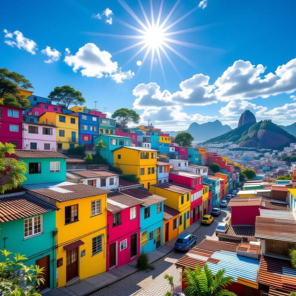 Vibrant Brazilian Favela in Vivid Colors