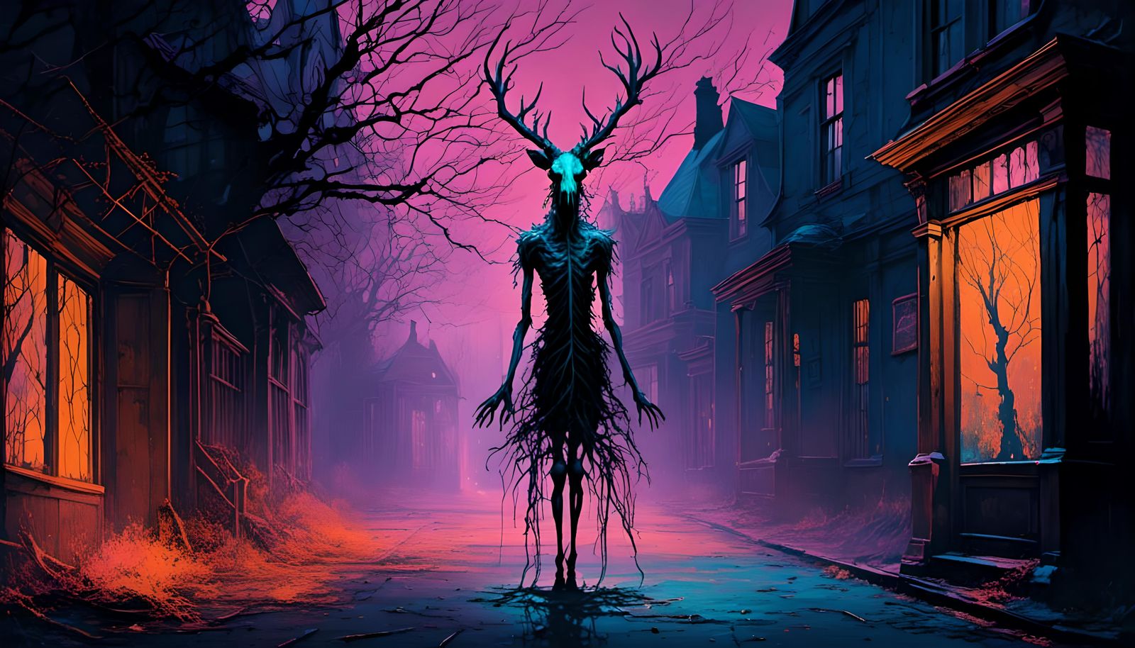 Neon Gothic Wendigo in Bioluminescent Fairycore Style