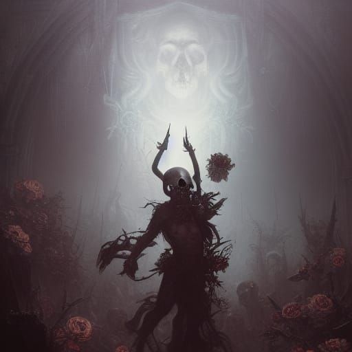 Skulls and Flowers in Dark Fantasy Style