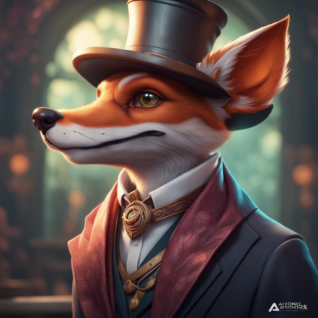 Fox Portrait in Hyperdetailed Digital Art Style