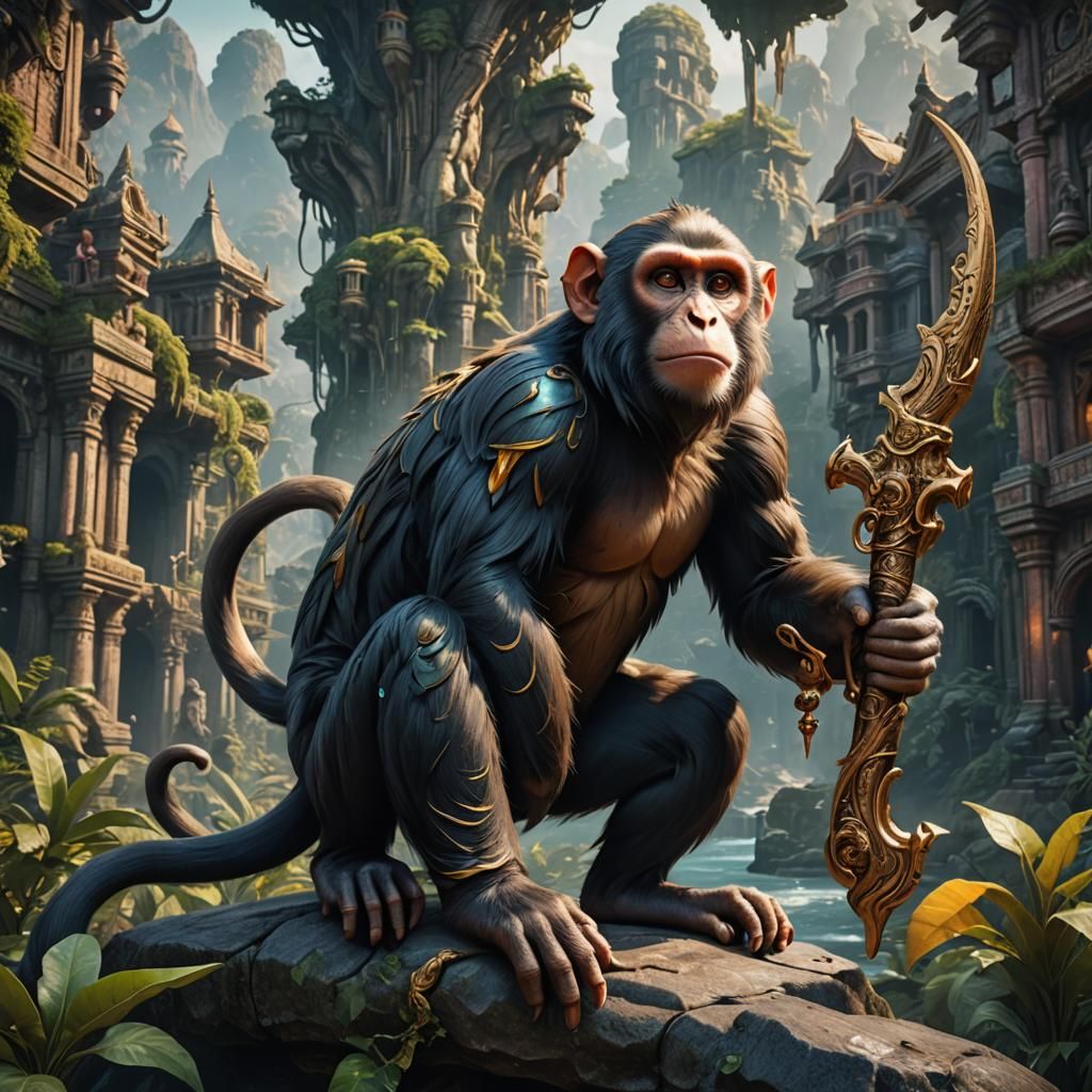 Detailed Matte Painting of a Monkey
