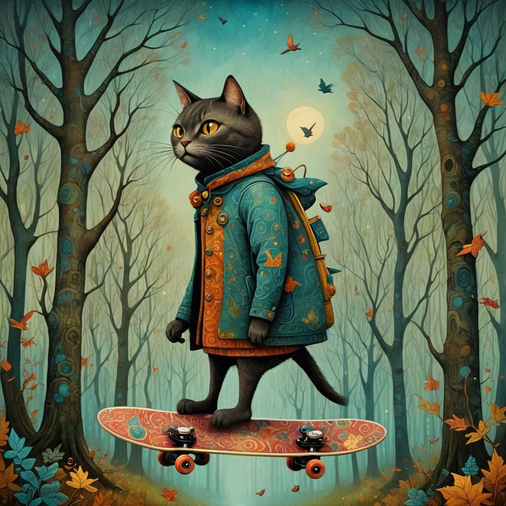 Dreamlike Woman-Cat in Art Brut Style