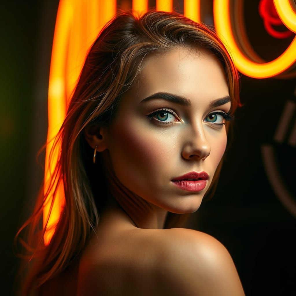 Glamorous Portrait in Neon Haze