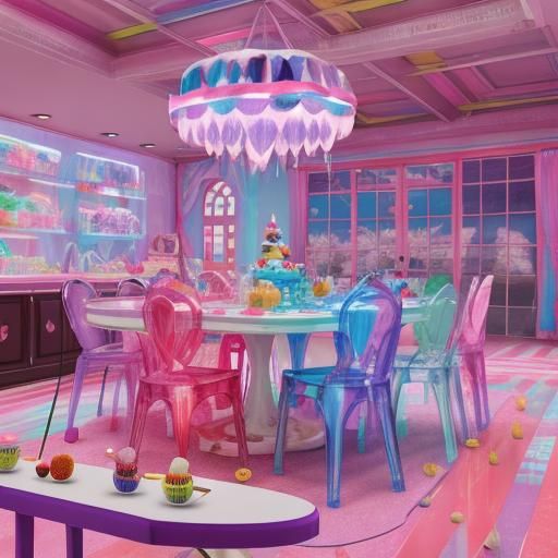 Candy Land Ice Castle with Anime Girl, 4K Render