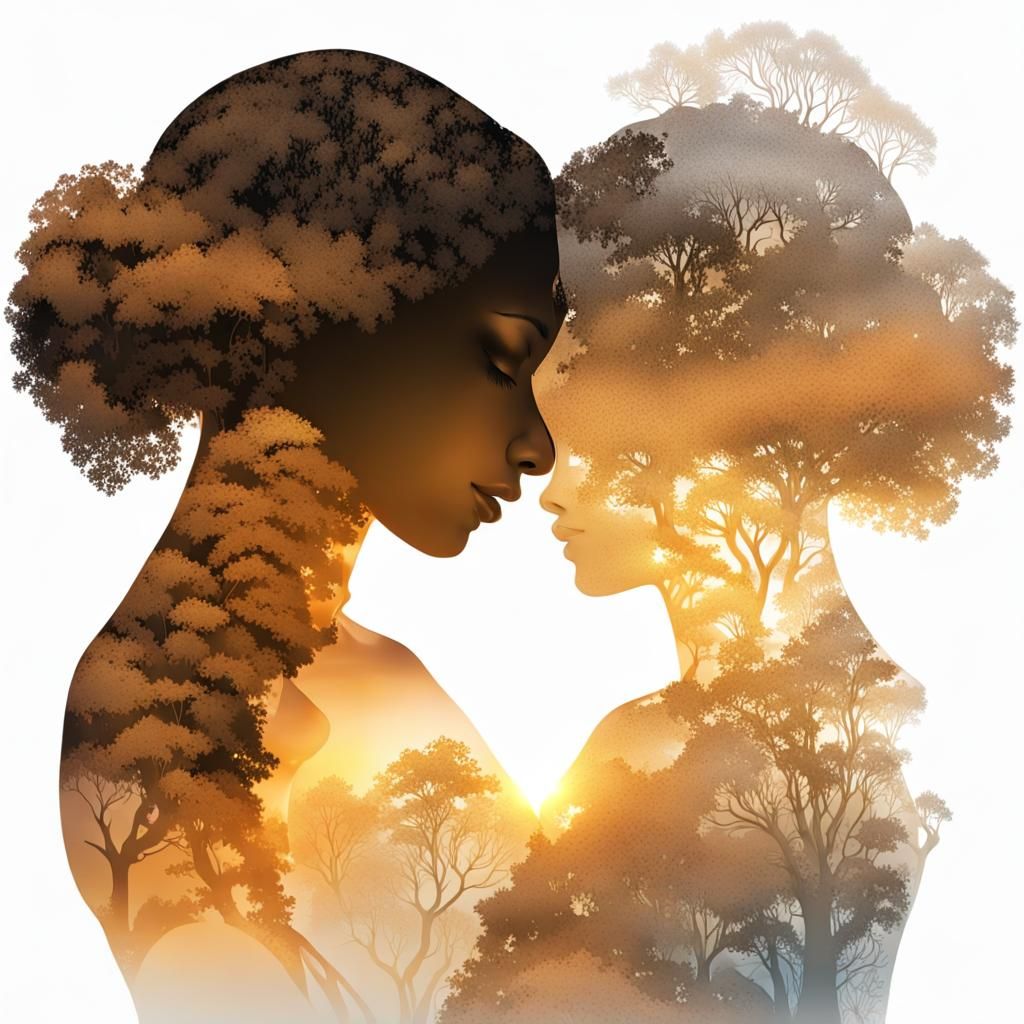 Double Exposure: Women Embracing Through Four Seasons