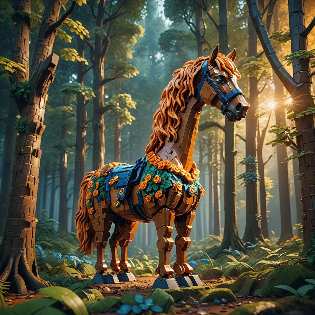 Majestic Lego Horse in Lush Forest