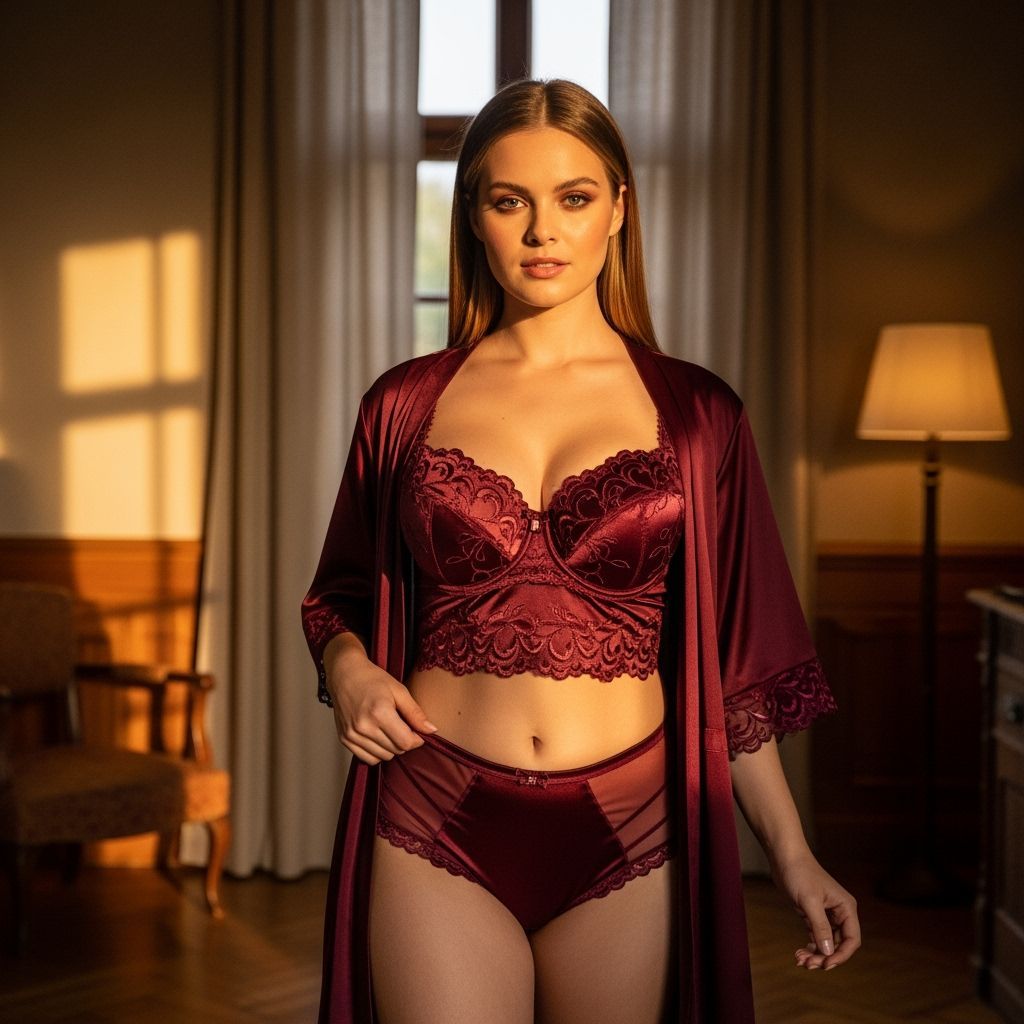 Voluptuous Woman in Lingerie Bathed in Evening Light