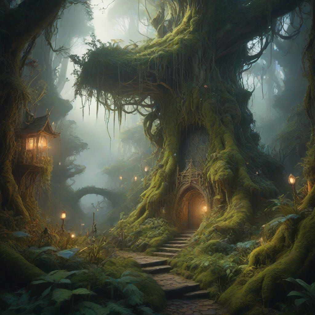 Ethereal Woodland Realm in Vibrant Fantasy Style