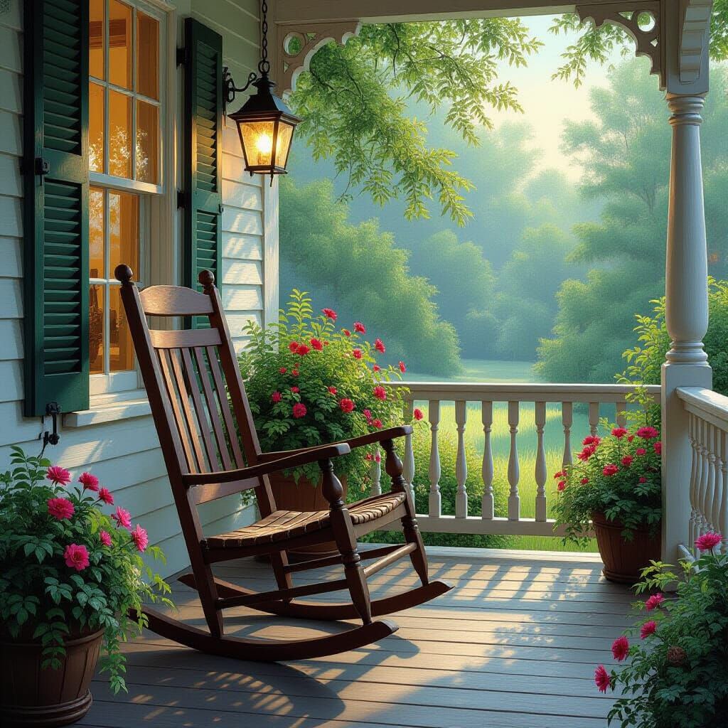Rustic Rocking Chair on Birmingham Cottage Porch