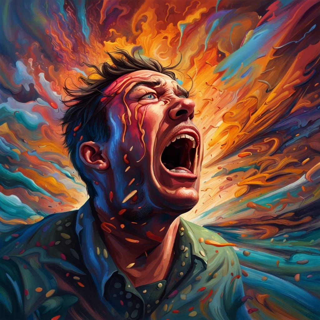 Man Absorbed Into 2D Surface as Oil Painting