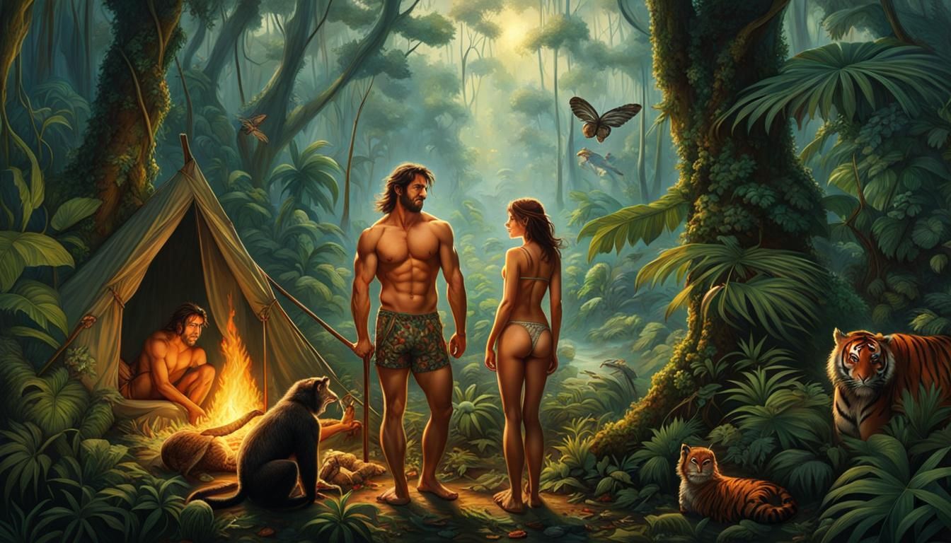 Tarzan and Jane Camping in Amazonian Forest