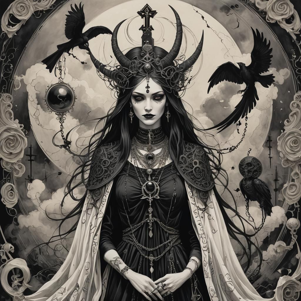 Gothic Demon Queen Muse with Prismatic Fairy