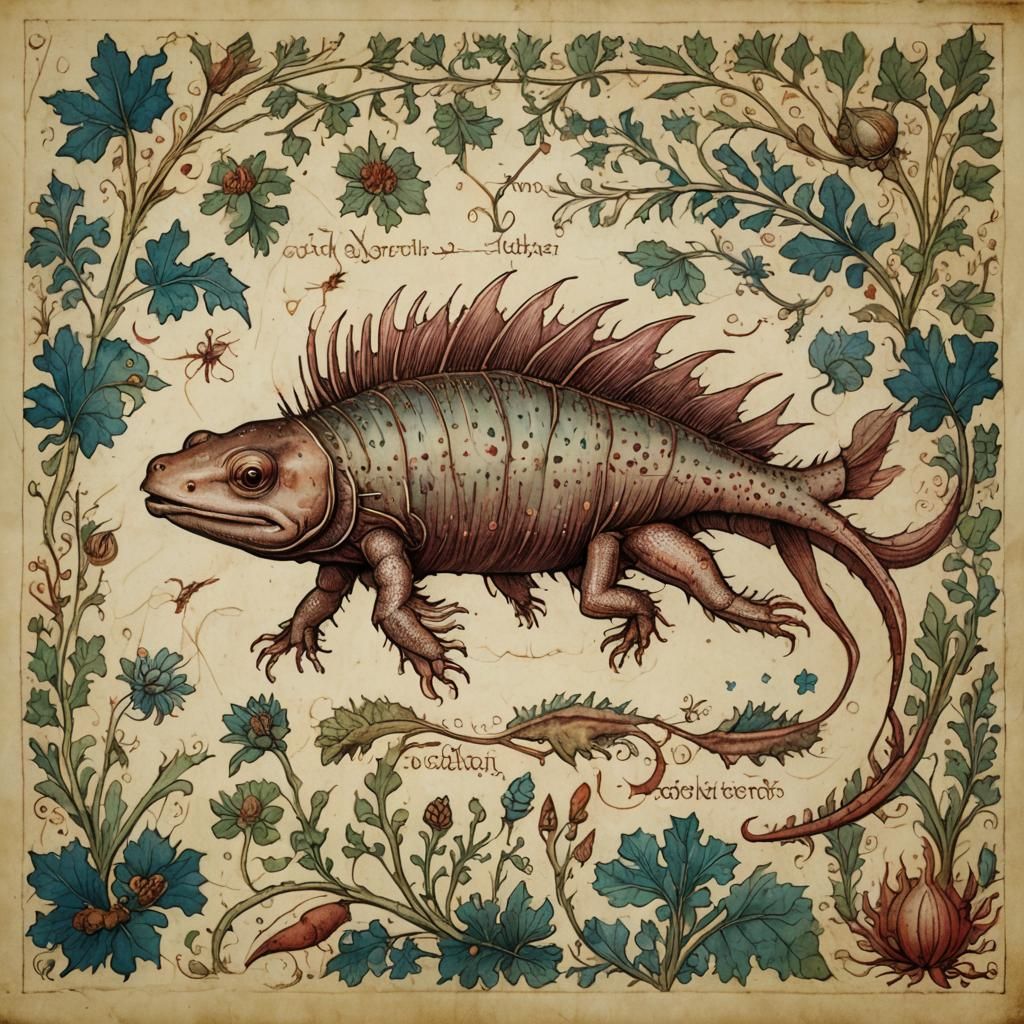 Axolotl in Leonardo da Vinci Style Bestiary