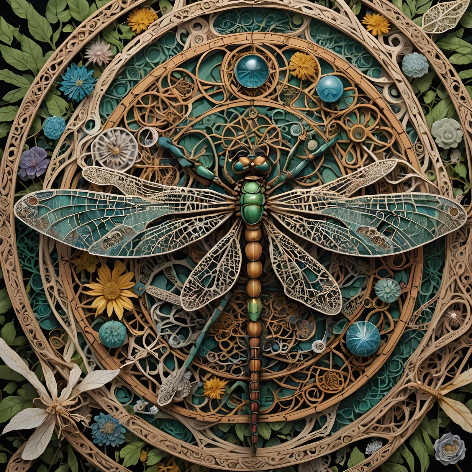 Dragonfly Over Mt. Cougal with Celtic Geometry