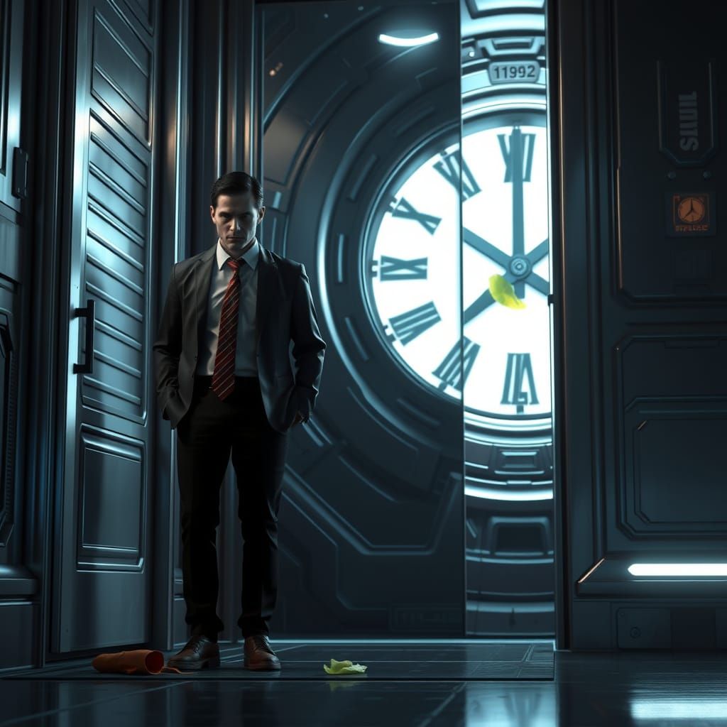 Futuristic Crime Scene Witness in Sci-Fi Environment