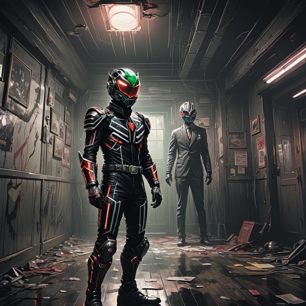 Kamen Rider in Haunted House as Digital Painting