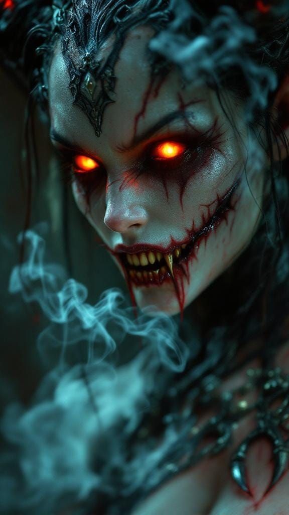 Feminine Demonic Hellspawn Portrait with Glowing Eyes