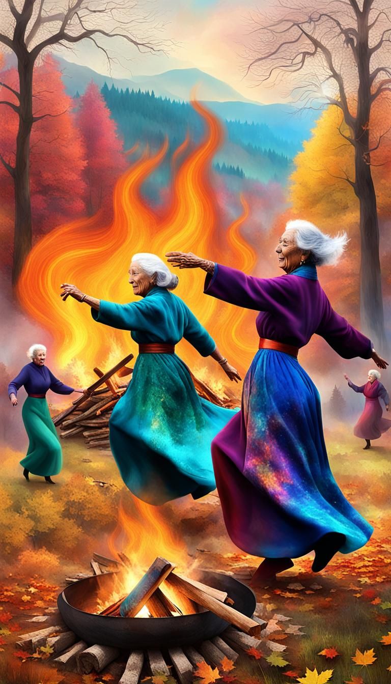 Colorful Autumn Bonfire Dance