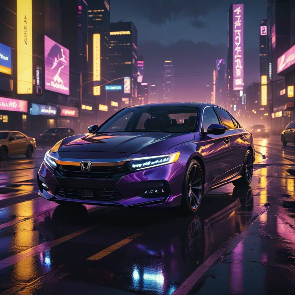 Cyberpunk Honda Accord in Neon Noir Style