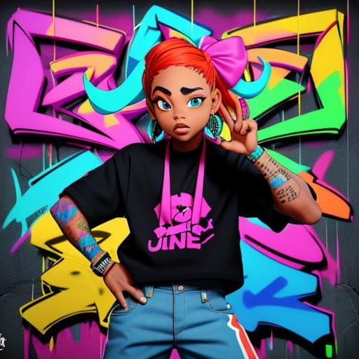 Lil Bow Wow and Big Latto: Vibrant Street Art Portrait