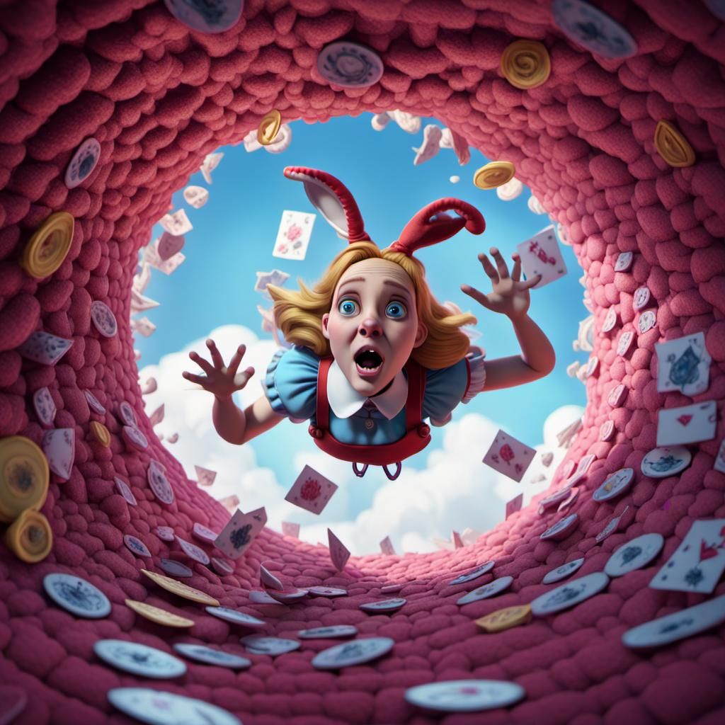 Alice falling in the rabbit hole