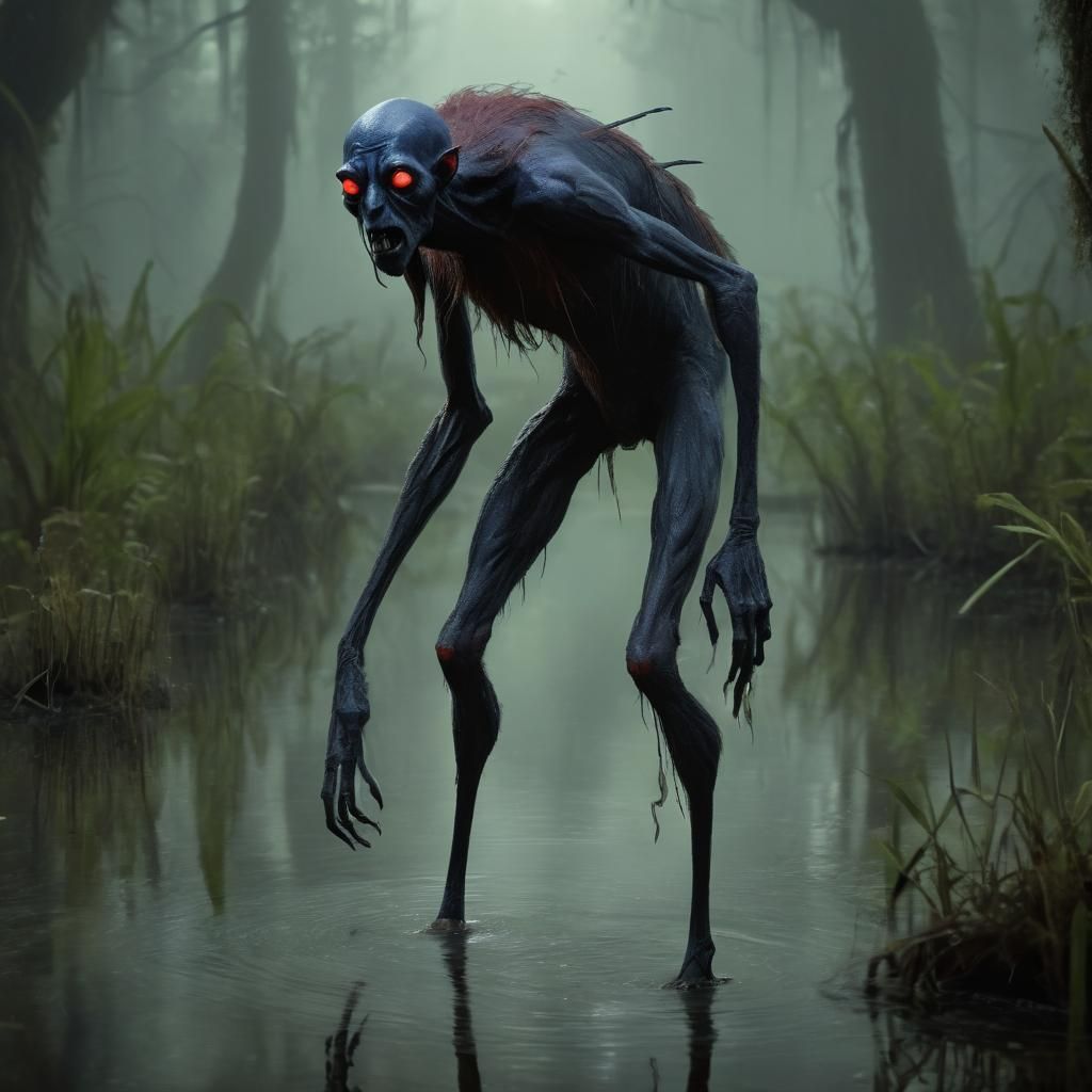 Nightcrawler Cryptid Walks Through Swamp