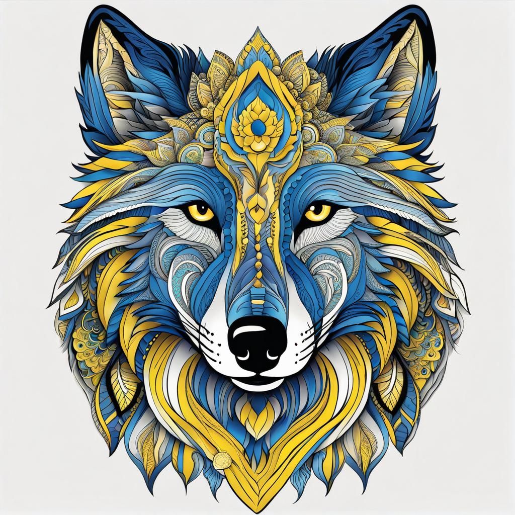 Abstract Zentangle Wolf Head in Digital Art