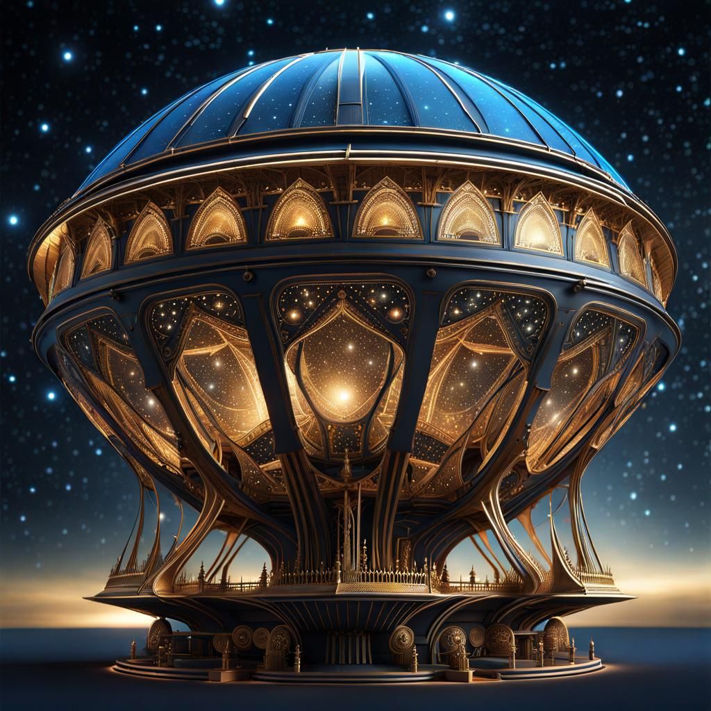 Medieval Spaceship in Da Vinci Style, Starry Night