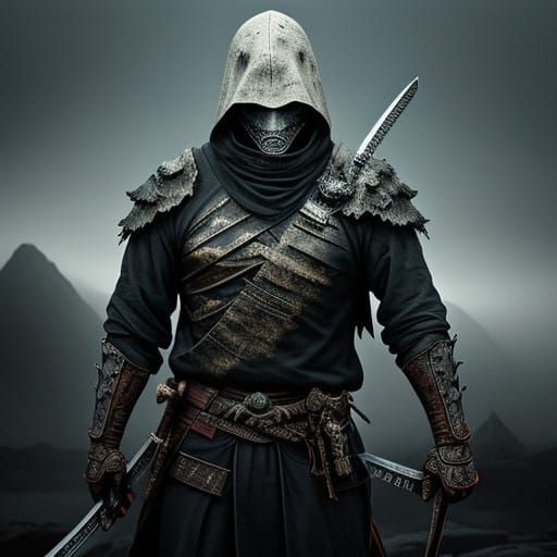 Fossilized Bone Katana in Haunting Mountainscape