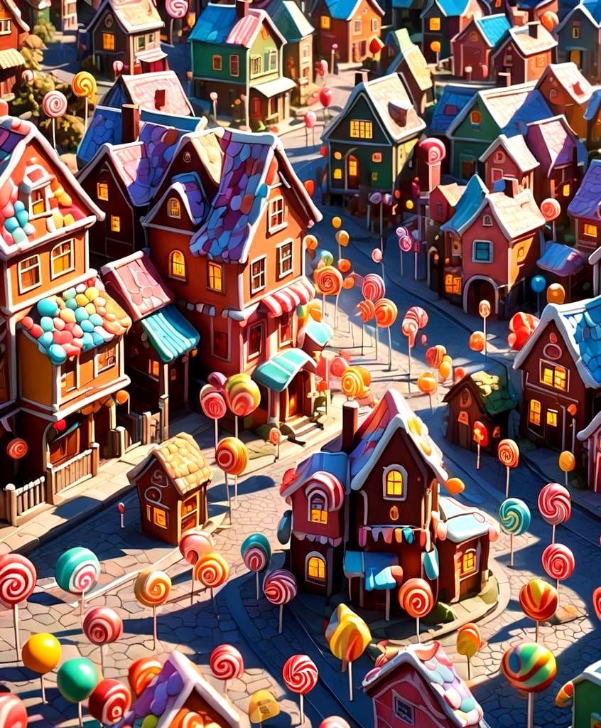 Candy Lollipop Village in Hyperdetailed Digital Illustration