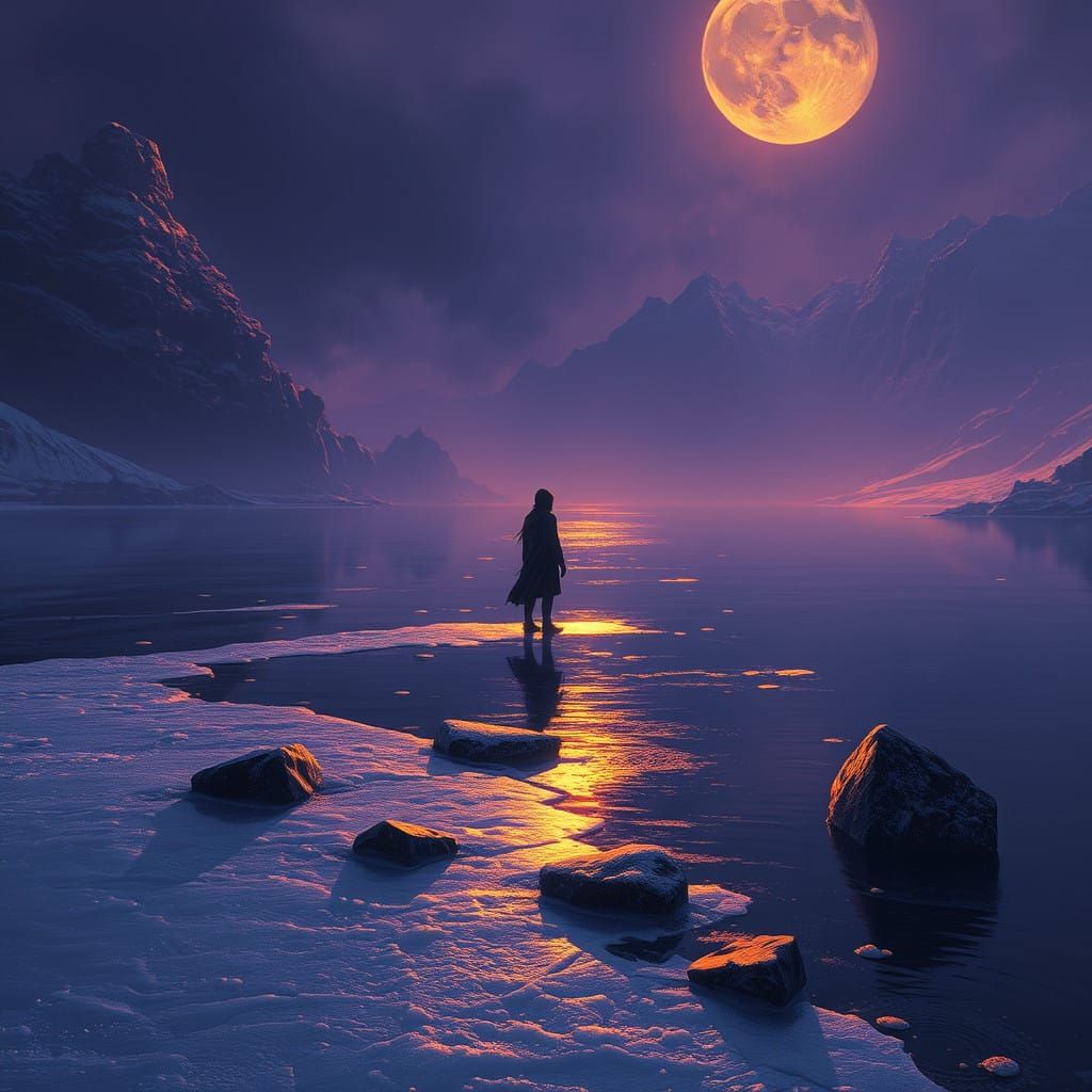 Frozen lake and stones