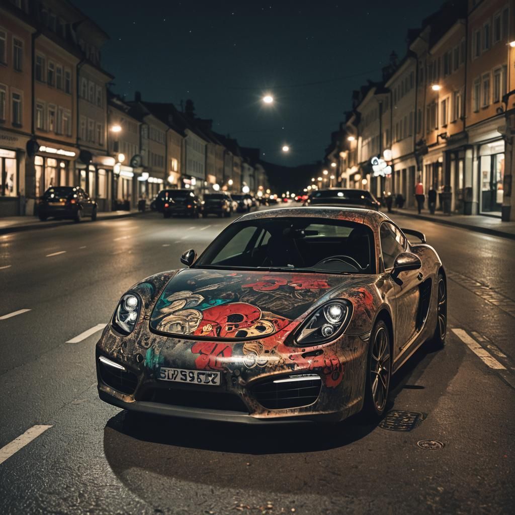 Porsche Cayman with Trash Polka Tattoo Paint Job
