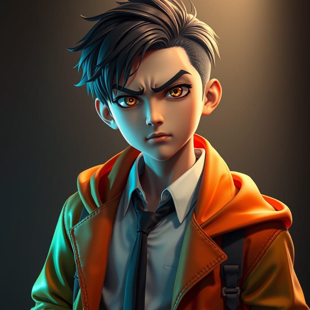 Arrogant Teenage Anime Idol in High-Contrast 3D Art
