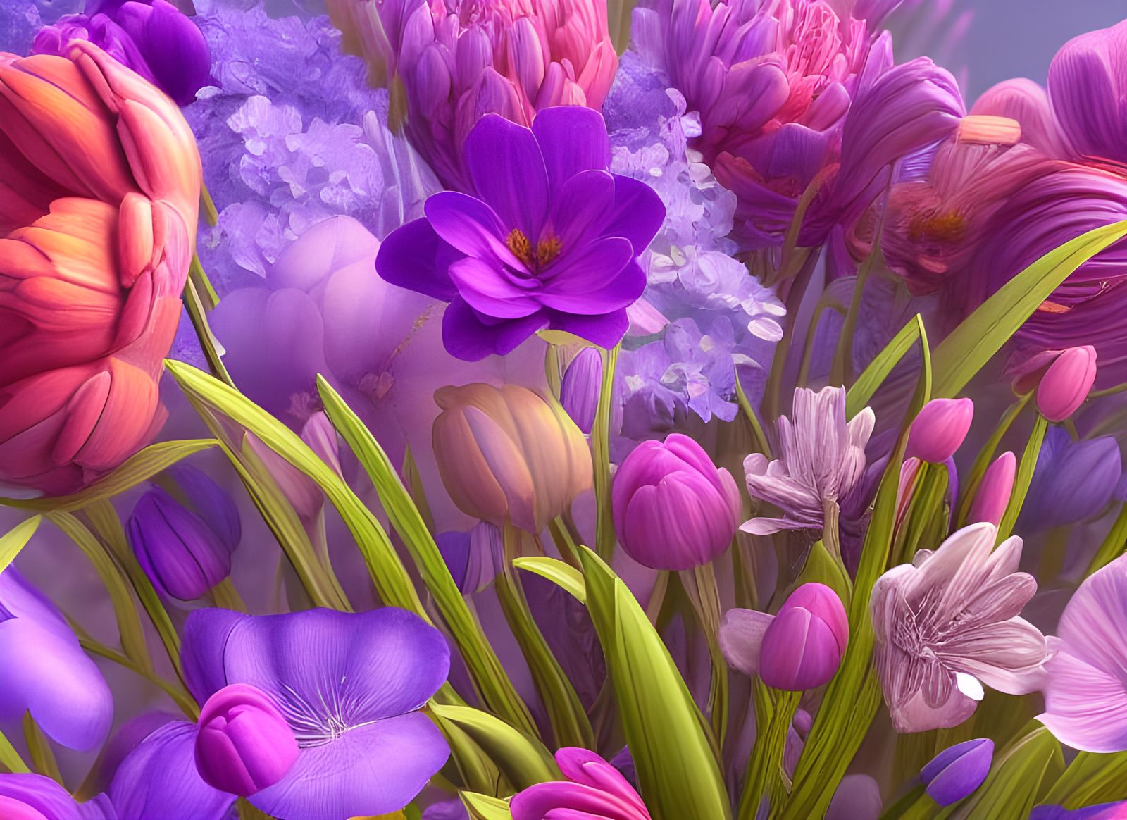 Detailed Oil Painting of Spring Flowers